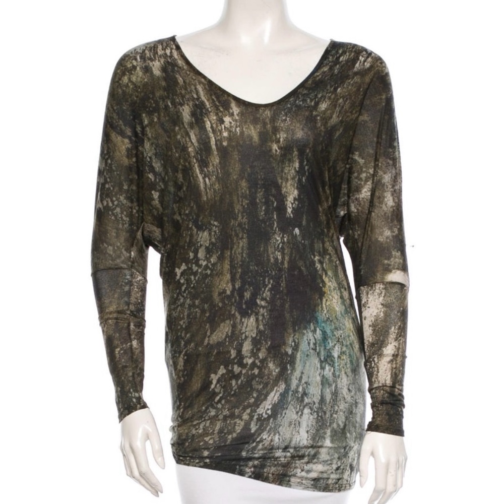 Helmut Lang Shades of Green & Blue Abstract Print Top, Size XS